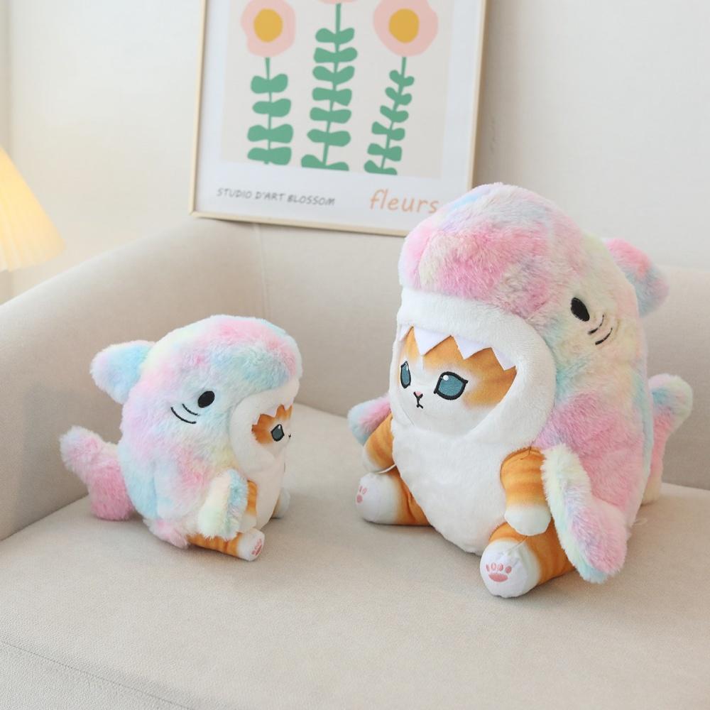 Cute Shark Cat Plush Toy Cartoon Shark Stuffed Doll Huggable Pillow Sofa Cushion Birthday Gift Home Decoration