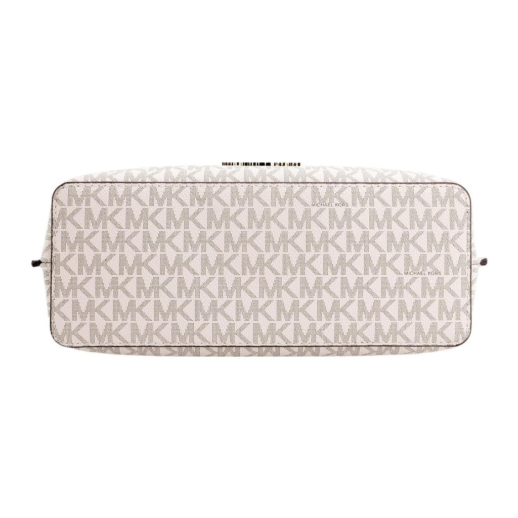 Michael Kors MK Emilia Monogram Color Block Logo Zipper Square Polyester Shoulder Crossbody Tote Bag Small Women Bags Pink White 35H0GU5S1B-7183