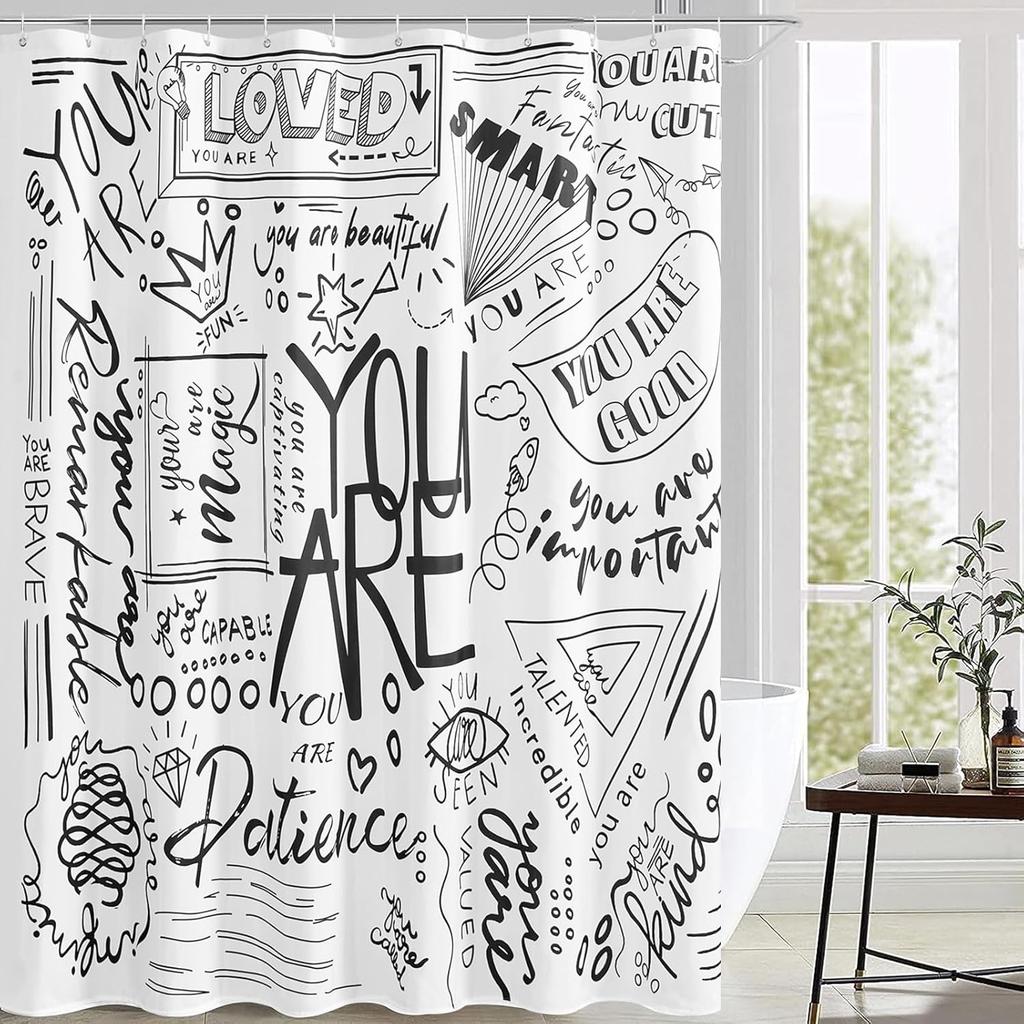 Zwart-wit douchegordijn inspirerend Art Deco badkamer leuk douchegordijn met 12 haken 180x180cm