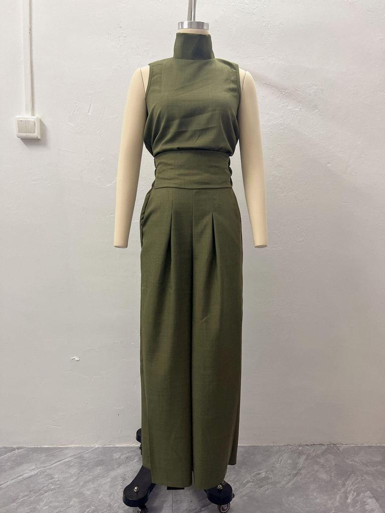 Colección Europea Primavera 2026: Conjunto de Top sin Mangas y Pantalones de Pierna Ancha de Mezcla de Algodón y Lino de Color Sólido para Mujer