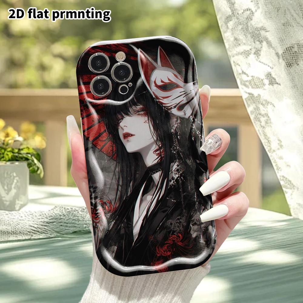 Phone Case: 2D flat, fits iPhone 18, 17, 16, 15, 14, 13, 12Pro protective case, dark fox-faced girl, perfect Christmas and Halloween holiday gift