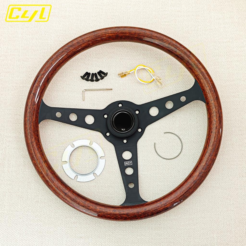 JDM INDY Classic Wood Style Steering Wheel Universal 14inch Racing Sports Drift Steering Wheel