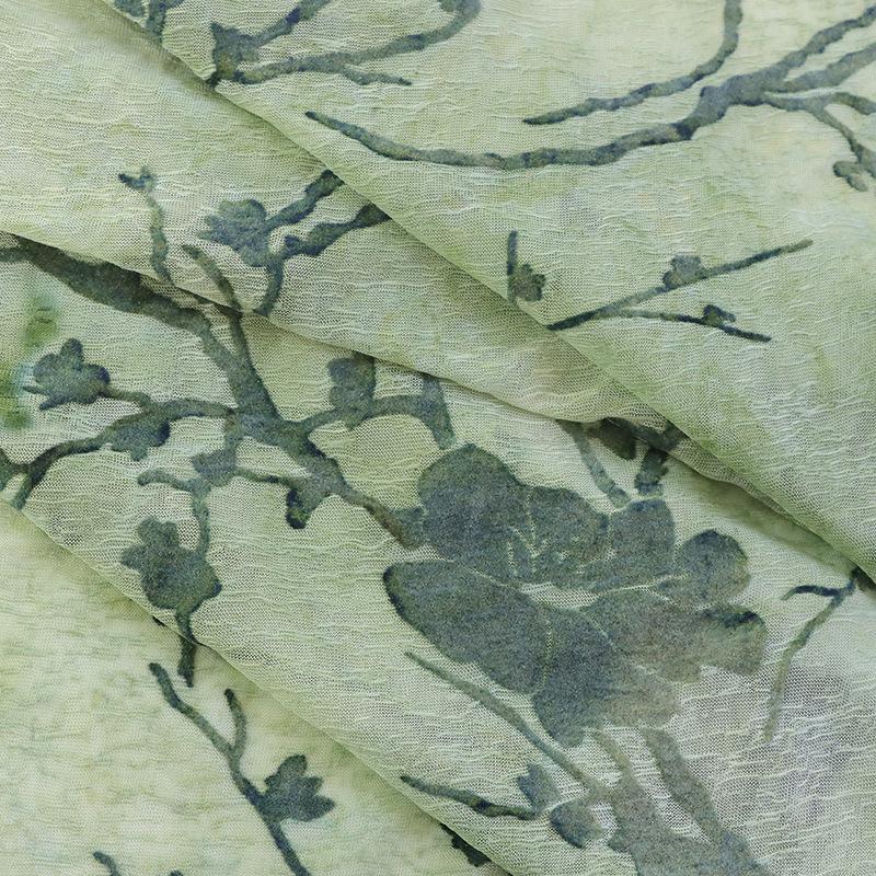 Bamboo Plum Blossom Tie-Dye Flocking Mesh Fabric for Cheongsam Dress