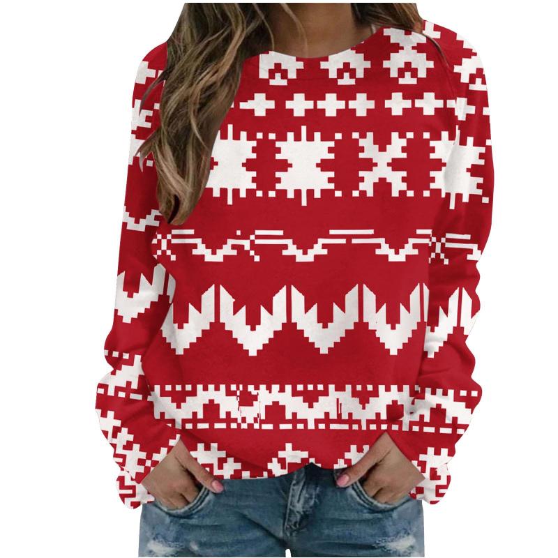 Christmas Tree Pattern Sweatshirt3D Print Women's Long Sleeve Round Neck Hoodie Fashion Casual Xmas Pullover Women's Streetwear