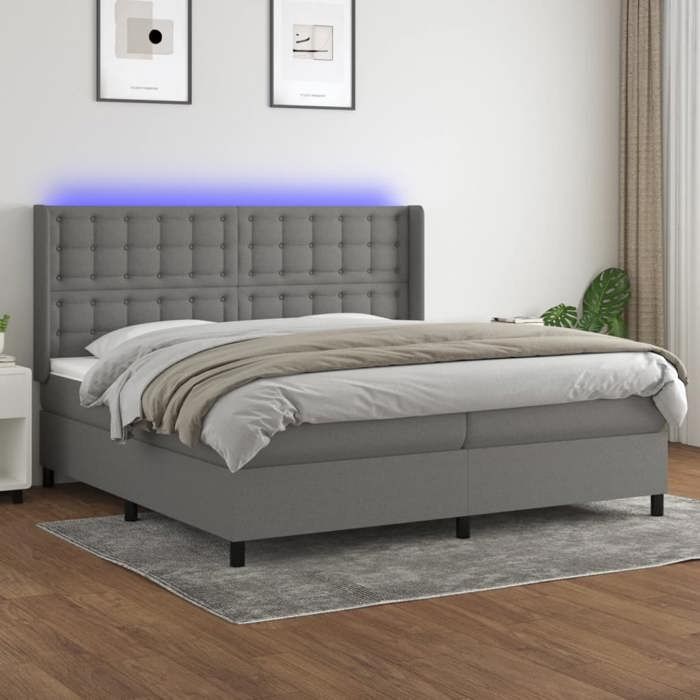 VidaXL Sommier à Lattes de Lit avec Matelas et LED, Lit Rembourré avec Tête de Lit, Lit Double, Lit Adulte de Chambre, 3138662