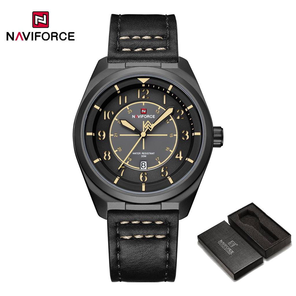NAVIFORCE Original Men Fashion Quartz Watch Leather Strap 30m Waterproof Calendar Compass Design Men Leisure Business Watch NF9281L