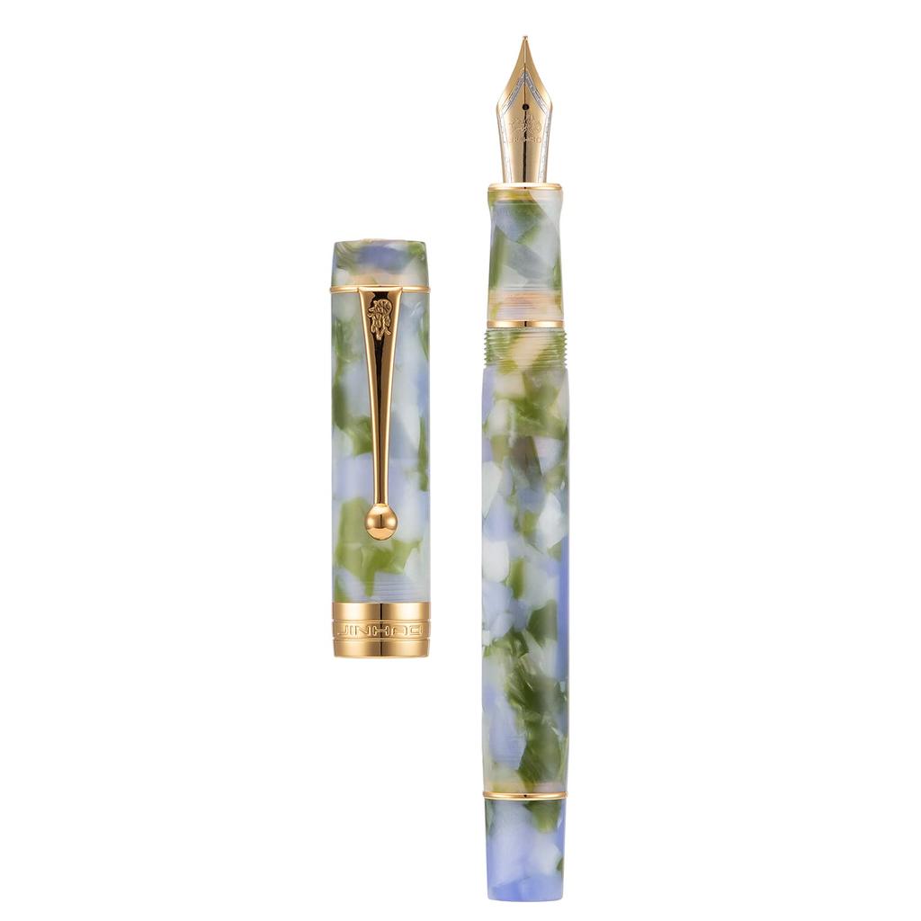 Lanxivi Jinhao Classic перьевая ручка сине-зеленого цвета целлулоид сверхтонкий перо конвертер и набор футляров для ручки