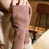 1Pair Autumn Winter Warm Soft Velvet Half Finger Gloves For Women Soft Skin Suitable For Daily Office Writing Wrist Protection