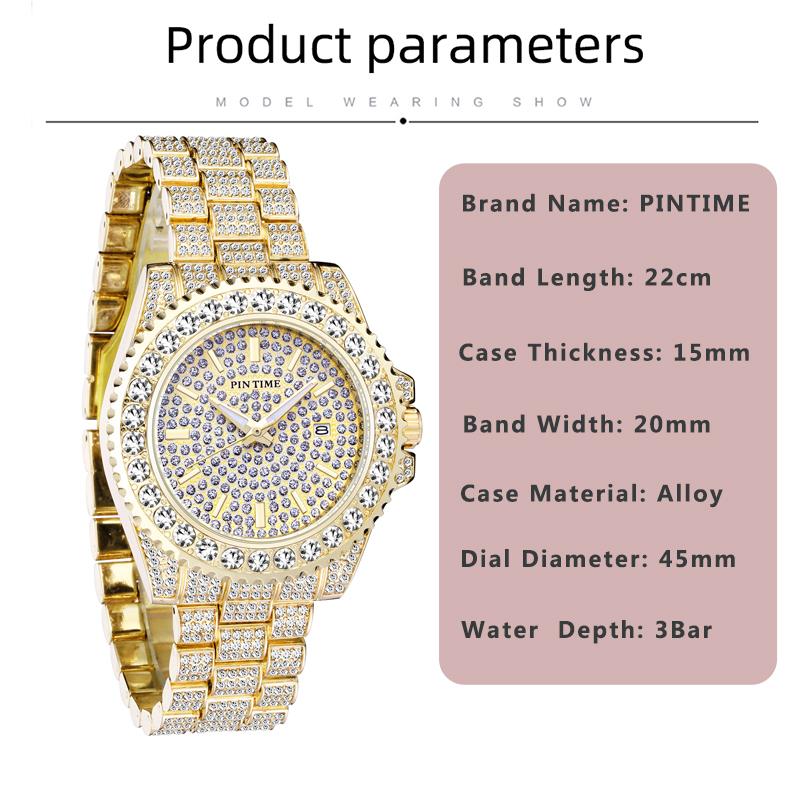 Zegarek Męski Luksusowy Biznesowy Wodoodporny Z Diamentami Zewnętrznymi Zegarek Dla Mężczyzn Stalowy Pasek Zegarek Kwarcowy Casual Prezent Popularny Produkt