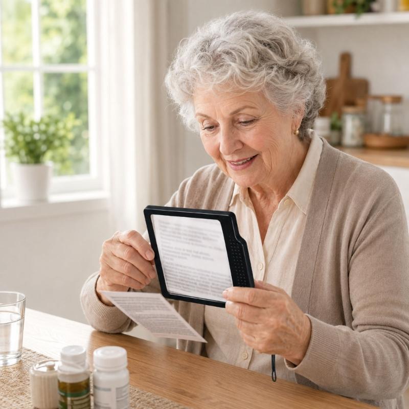 Handheld Reading Page Magnifier for Small Print with Integrated Light, Acrylic Lens and ABS Frame for Books, Newspapers and Labels