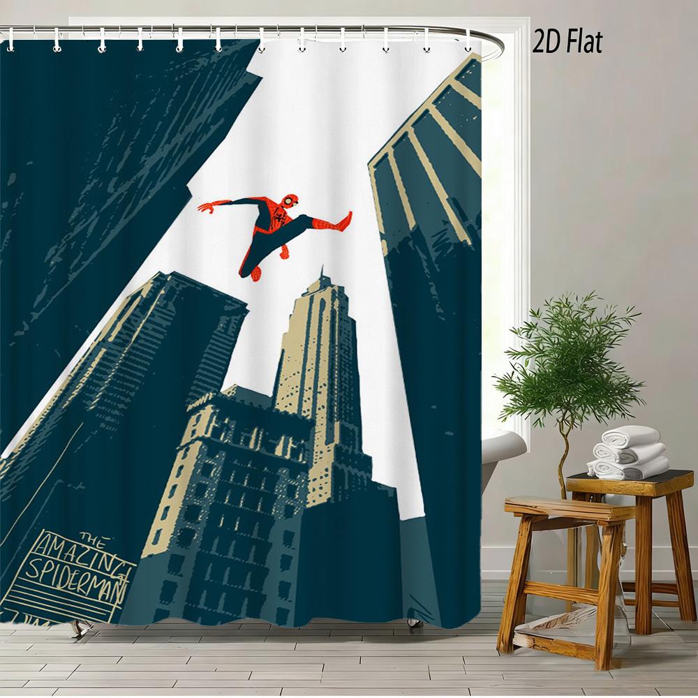 Spider-Man Red Web Pattern Waterproof Shower Curtain For Superhero Bathroom Decor