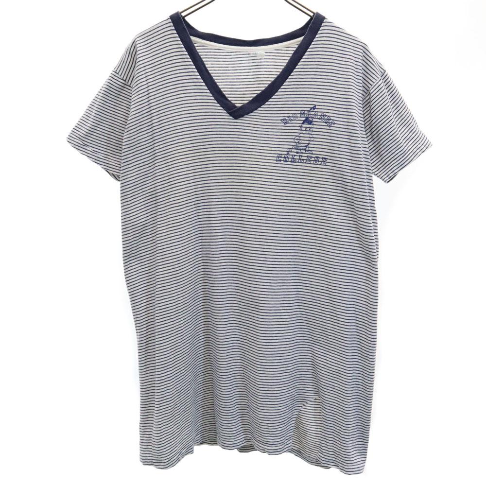 

Velva Sheen 60-е годы с окантовкой Футболка с коротким рукавом и V-образным вырезом L Старый винтажный Мужской Б/у