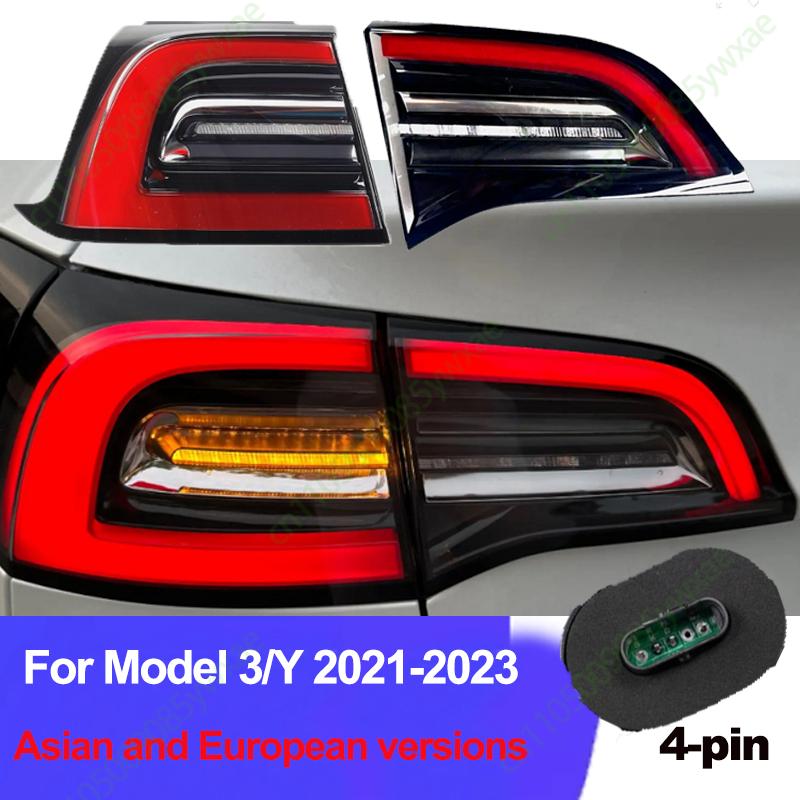LED Tail Light For Tesla Model 3 Y 2021-2024 EU Asia Amber Turn Signal Rear Brake Reverse Fog Lamp 4 Pin Rear Taillight Assembly