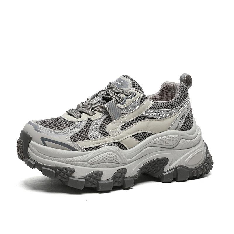 Fashion color matching dad shoes women's autumn new leather mesh breathable thick sole heightening small sports shoes