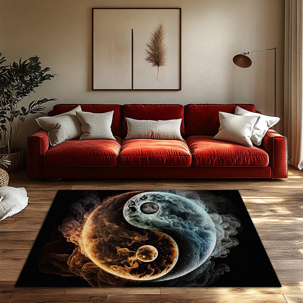 Taoistische Philosophie Teppich, Handgefertigter Yin Yang Teppich, Luxuriöse Meditationsmatte für einen ruhigen Wohnraum