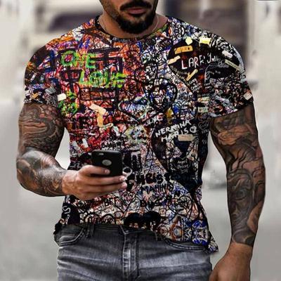 Fun Colorful Graffiti Summer Color Changing Digital 3D Casual Men's T-Shirt O Neck Men's Fashion Top Short Sleeve
