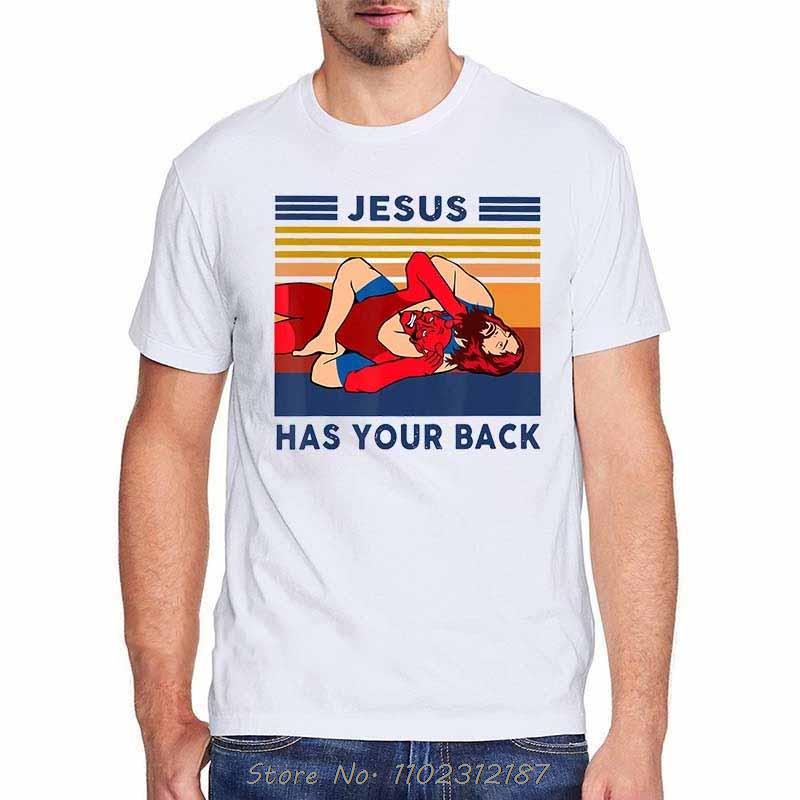 Men Jesus Has Your Back Jiu Jitsu Vintage Christian T-shirt Cotton Tops Kawaii Oversized T Shirt Harajuku Oversize Streetwear