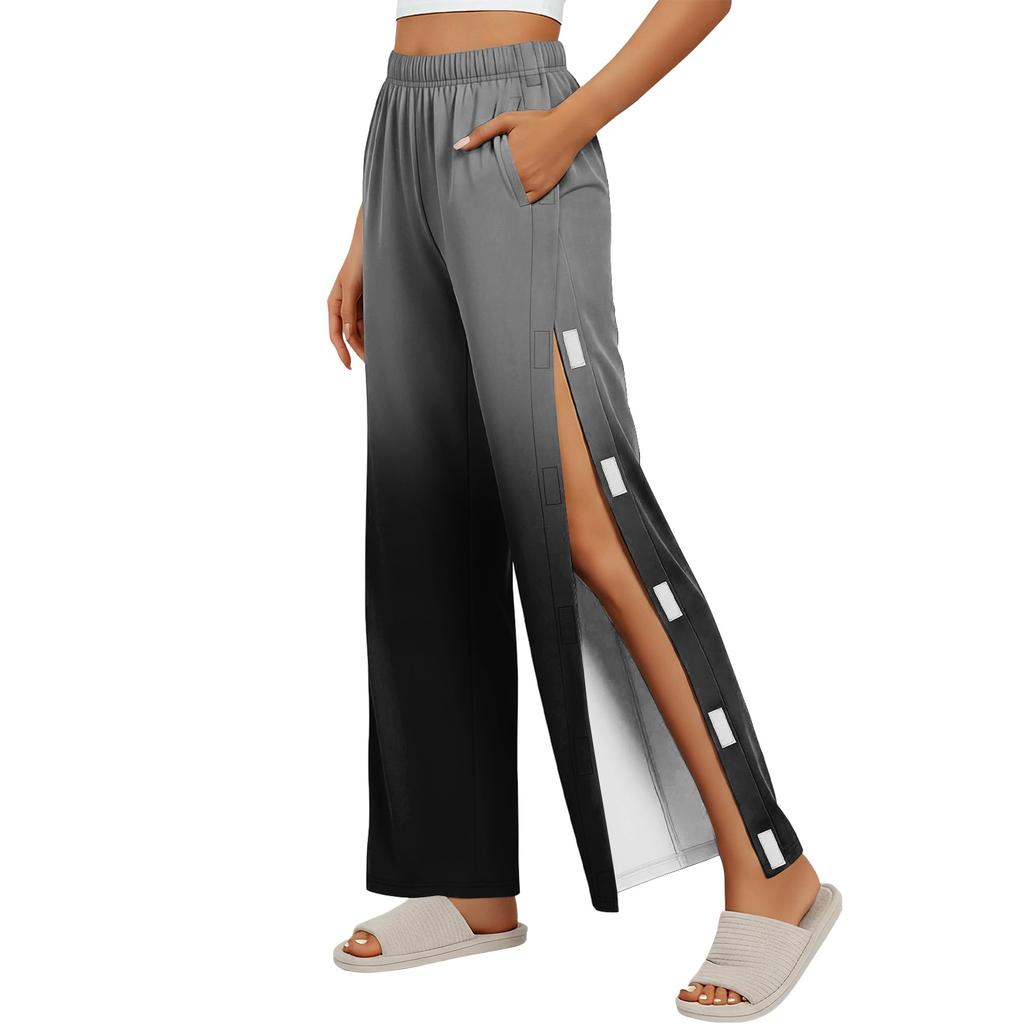 Women Gradient Side Hook and Loop Closure Easy Open Post Surgery Recovery Care Long Pants Elastic Waistband Lightweight Fabric