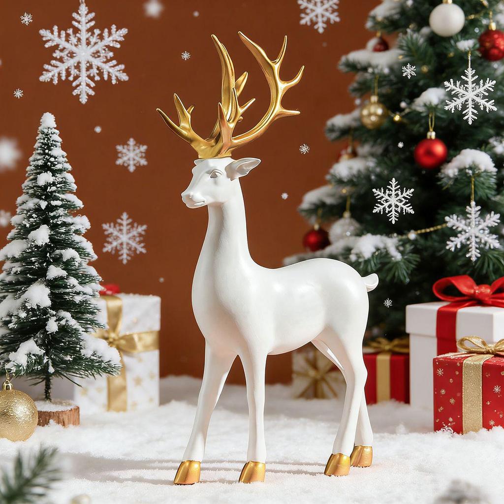 Large European-Style Deer Resin Ornament for Christmas Decoration - Ideal for Entrance, Wine Cabinet, or Display