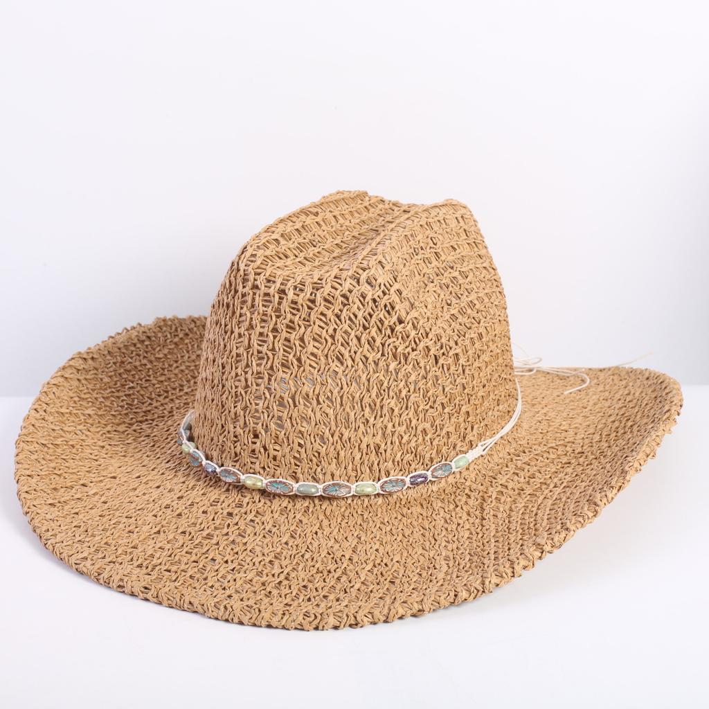 Popolare Cappello di Paglia Classico Western da Cowboy Estivo Vuoto con Ampia Tesa Cappello da Sole Cappello di Paglia Intrecciato a Mano