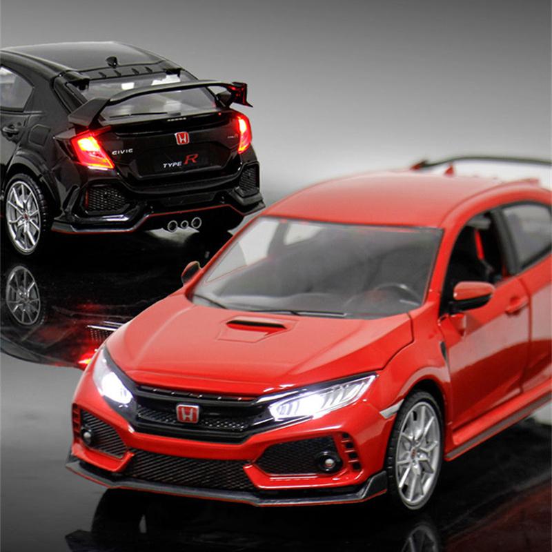 New 1:24 HONDA CIVIC TYPE-R Alloy Car Model Diecast Vehicles Metal Sports Car Model Sound and Light Collection Children Toy Gift GQ3