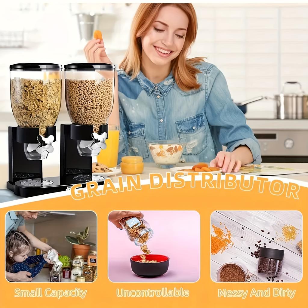 Dual Large Capacity Cereal Dispenser - Breakfast Cereal, Oatmeal, Snack, Rice, and Grain - Uncharged Cereal Machine