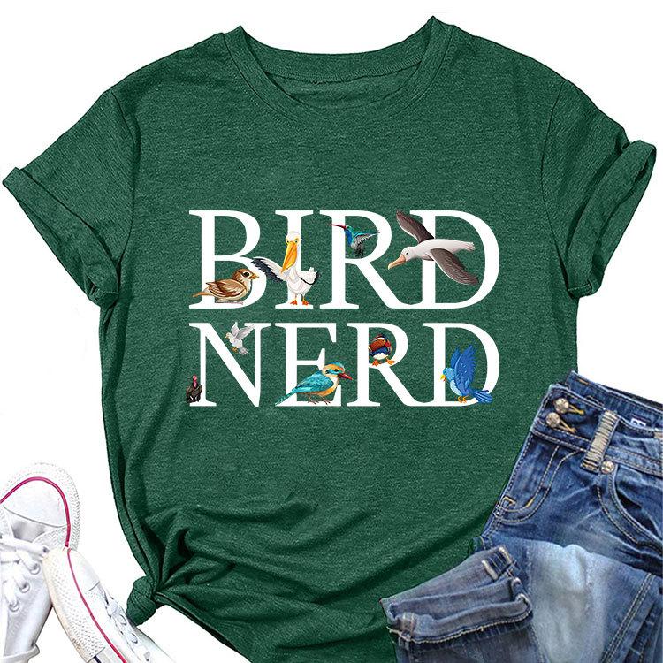 New summer fashion shortsleeved Tshirt Bird Nerd Tee printed casual Womens crewneck top with pullover