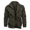 Men Bomber Jacket Plush Lining Multi Pockets Solid Color Zipper Closure Coldproof Autumn Winter Cargo Coat Windbreaker Streetwear