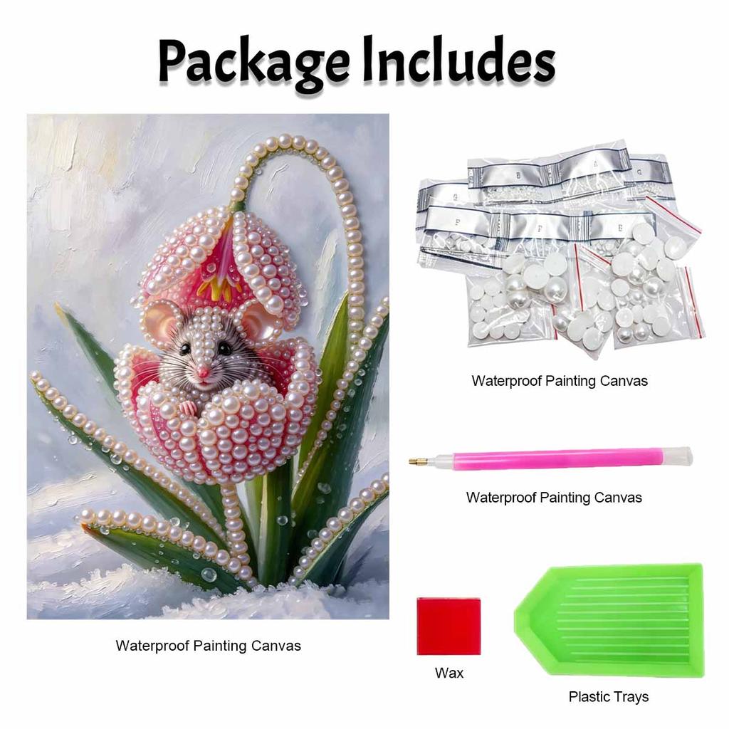 DIY Pearl Painting Canvas Adorable Mouse Design Shiny 3D Bead Art Kit Creative Leisure Craft for Living Room Wall Decor
