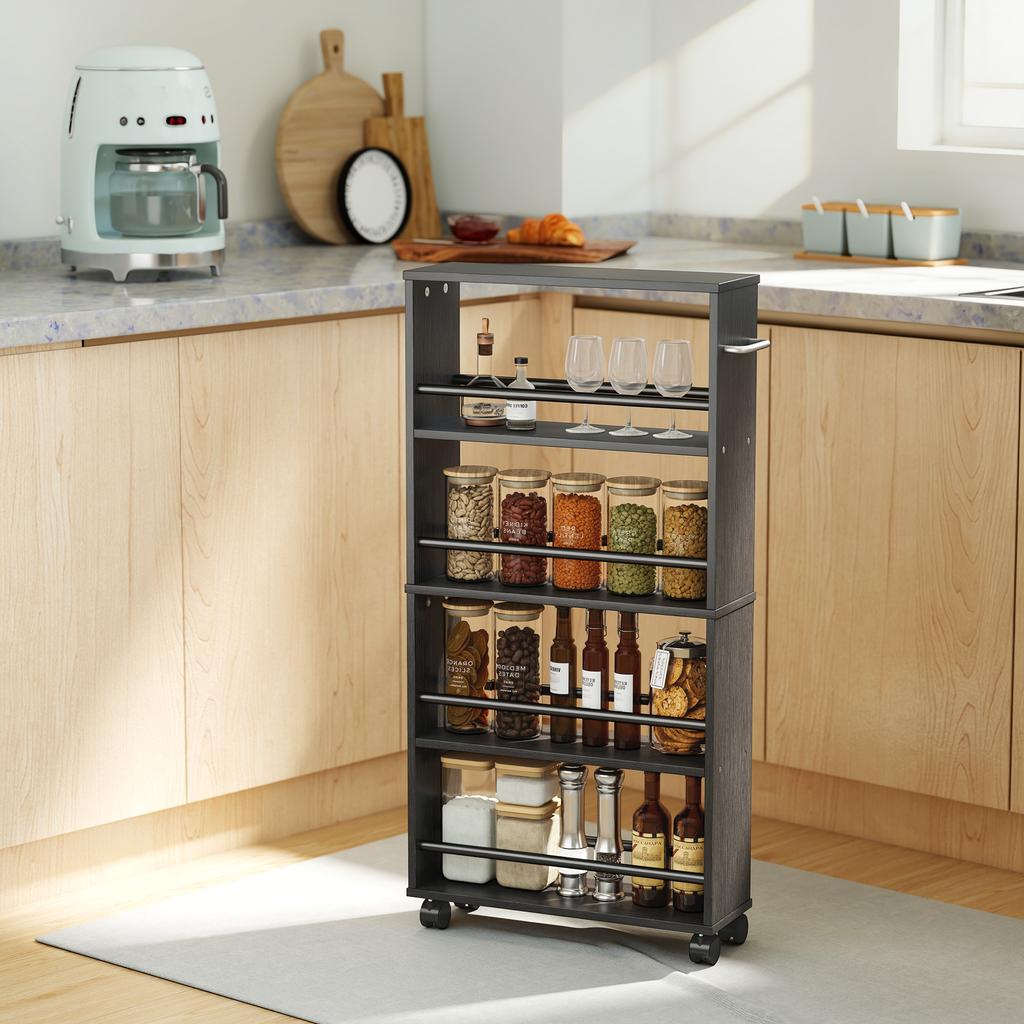 Storage Trolley, 4-Tier, Rolling Cart with Handles, Narrow, 45 x 15 x 91 cm, Black