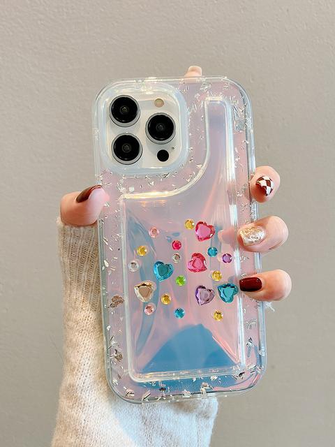 

Прозрачный чехол с градиентом радуги и лазерного блеска для Iphone 14 Pro Max 13 12 11 Plus, прозрачная противоударная задняя крышка с сердцем и бриллиантами