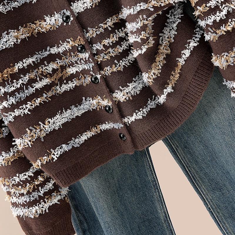 Women's Casual Color Block Striped Knit Cardigan