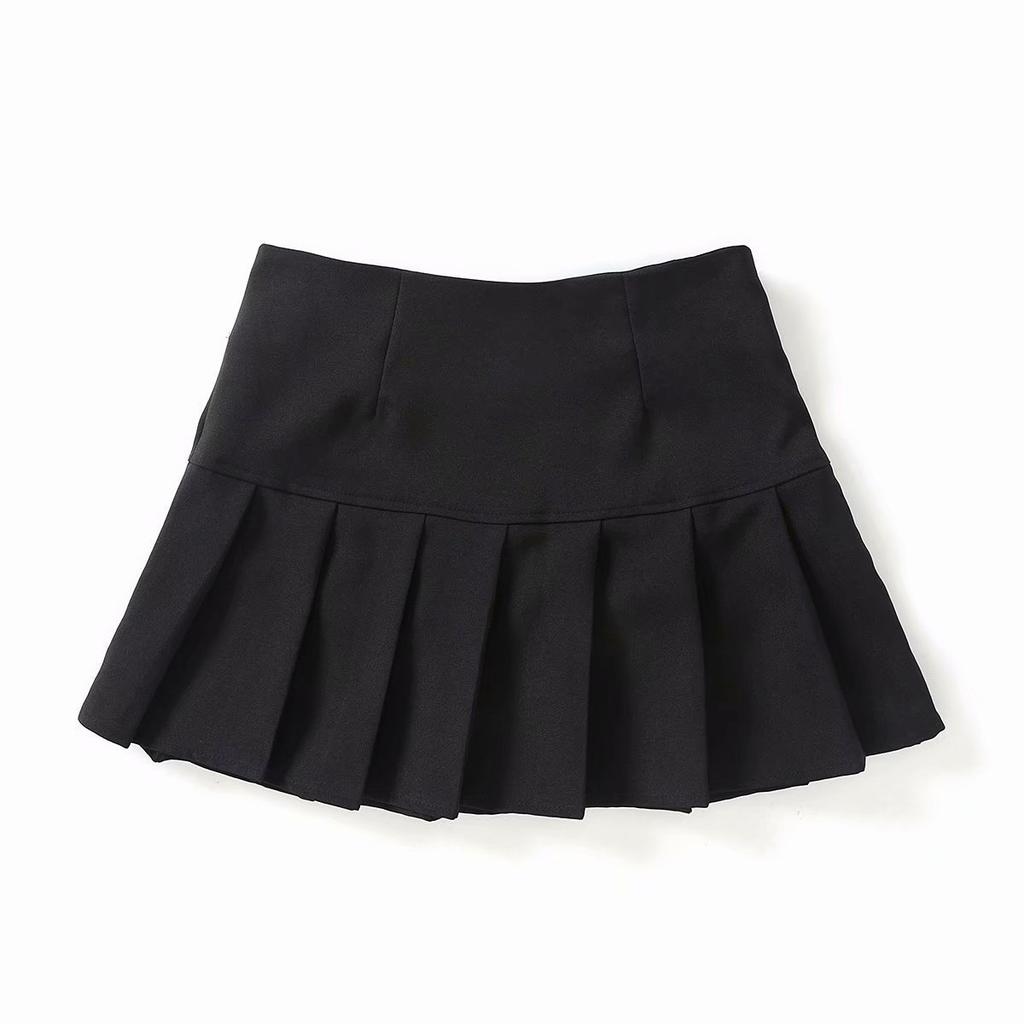 Summer Spice Girl Sexy Super Short Pleated Skirt Short Skirt Slim Fit Solid Color Low Waist Mini Tennis Skirt Sports Wind INS