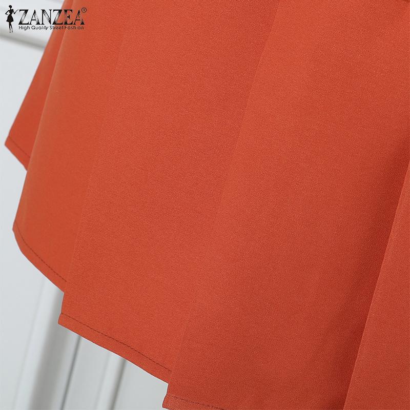 ZANZEA Women Casual Turn Down Collar Loose 3/4 Sleeve Plain Dress