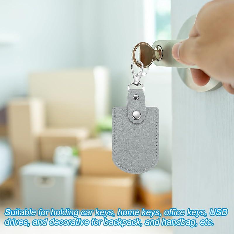 [PATIKIL] Leather Key Fob Leather Keychain 4 Pcs Keyrings DIY Key Chain Holder Home Off for Car Key ID Key Card Air Tag Dark Gray