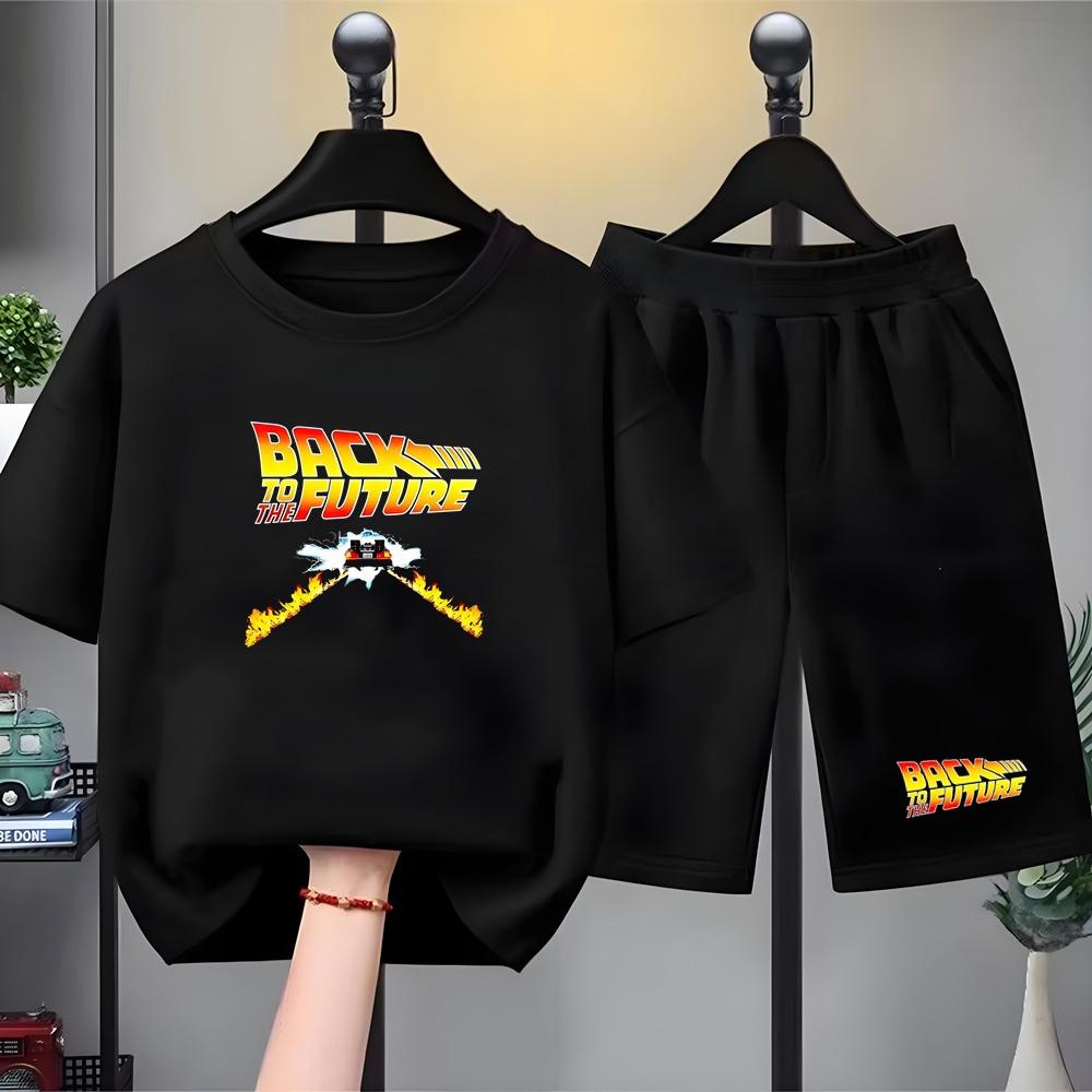 Kids Sets T-Shirt Back To The Future movie cool Tops Boy Girls red Casual TShirt+Shorts Children s black Summer Short Sleeve 110
