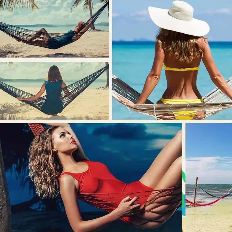 Outdoor Nylon Rope Net Bag Hammock Portable Camping Leisure Mesh Swing Multicolor with Rope