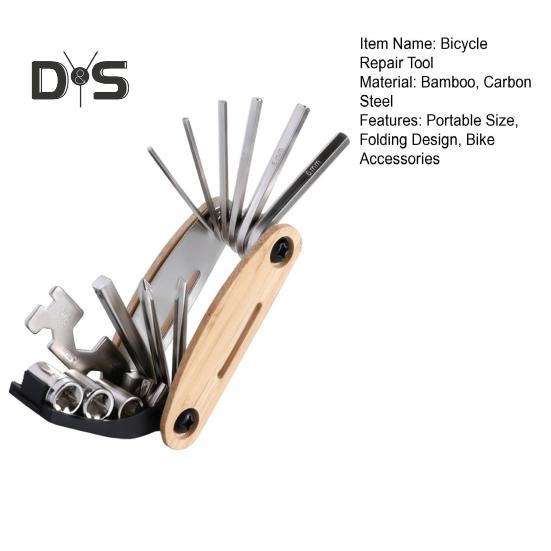 Bicycle Repair Tool Portable Folding 16-in-1 Bike Multitool Heavy Duty Metal Road Mountain Bike Bone Wrench Maintenance Tool Bike Accessories