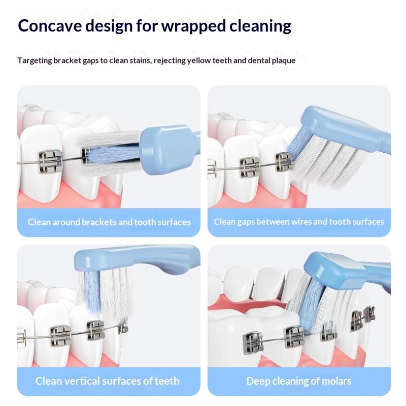 4Pcs Clean Braces Adult Toothbrushes Dental Interdental Brush Soft Bristle Concave Shaped Small Head Toothbrush For Oral Health