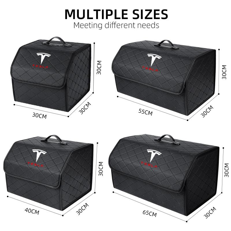 PU Leather Car Trunk Storage Box Automobile Stowing Tidying Box For Tesla Model 3 Model X Y Style Roadster Auto Accessories