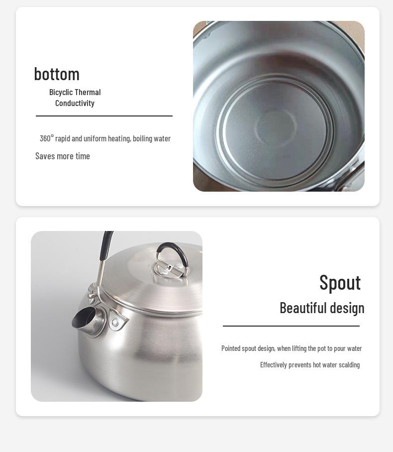 Portable Outdoor 304 Stainless Steel Camping Kettle and Coffee Pot