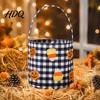 Trick or Treat Bags Halloween Bucket Basket for Kids Boys Girls Plaid Pumpkin Fall Festival Decorations Bat Ghost Candy Tote Bag with Handle