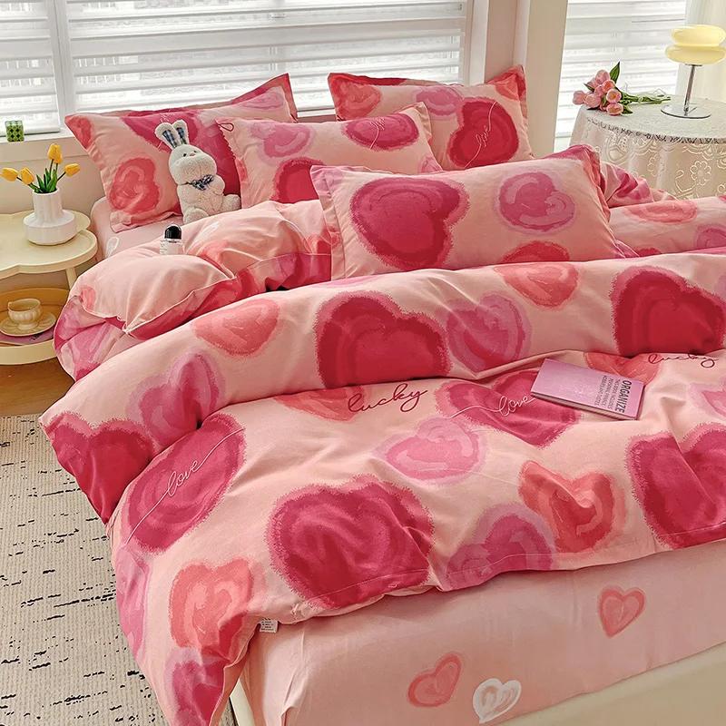 100% Cotton Bedding Set, Four Piece Sheet Set Comfort Set Girly Fresh Style Couple Bed Comforter Set
