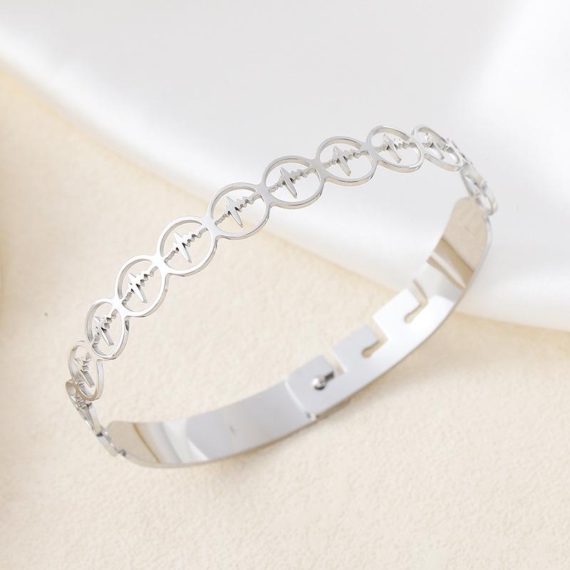 Adjustable Stainless Steel Heartbeat Bracelet - Simple Electrocardiogram Design for Valentine s Day