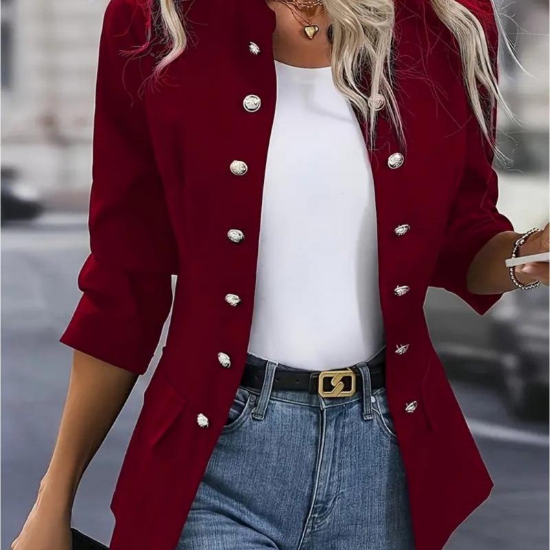 

2024-2025 Women s Winter Military Style Cardigan Coat in Korean-European Design M бордовий