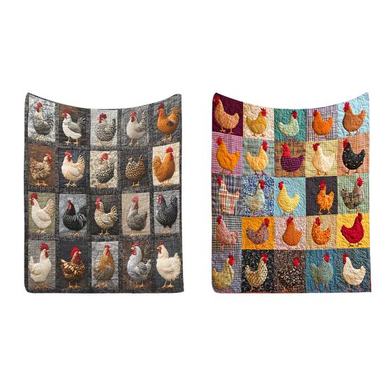 Kohout Kostkovaný Vzor Deka Farmářská Flanelová Deka Vintage Potisk Kuřat Útulná Přehozová Deka Farmářská Prošívaná Deka pro Domov Postel Pohovka Dárek k Kolaudaci