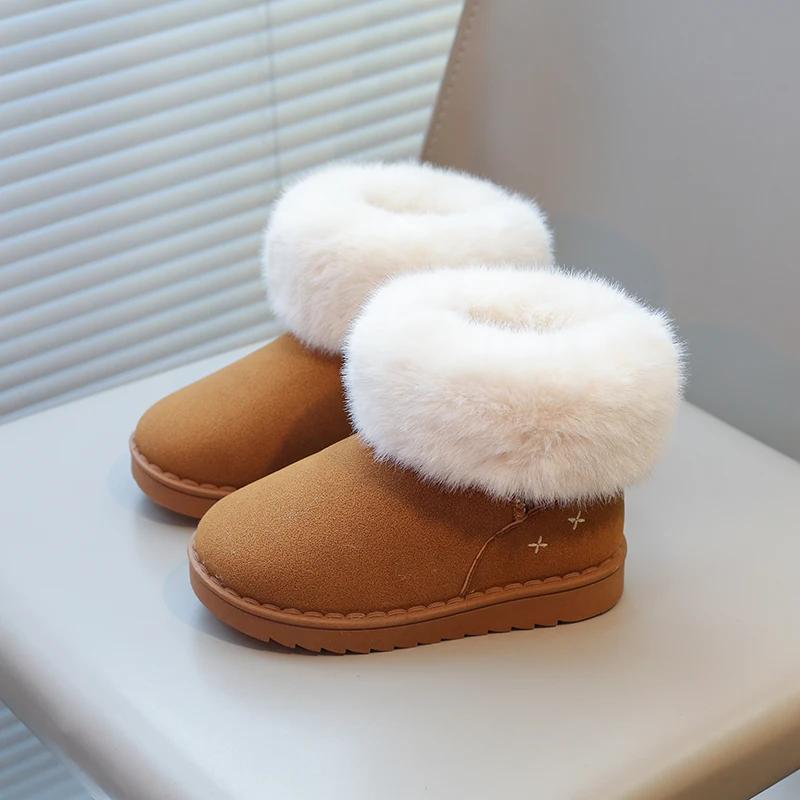 Kids Winter Boots for Boys Girls Unisex Children Ankle Thermal Boots Thick Plush Fluffy Warm 2024 Autumn Winter Girls Flock Shoe