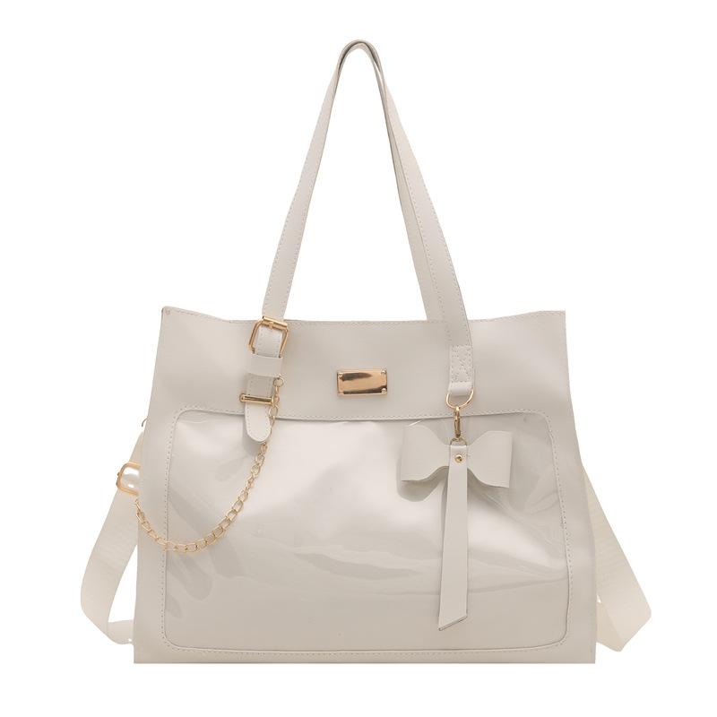 

Новая сумка-тоут через плечо большой вместимости для девочки, прозрачная милая сумочка с отделкой белый