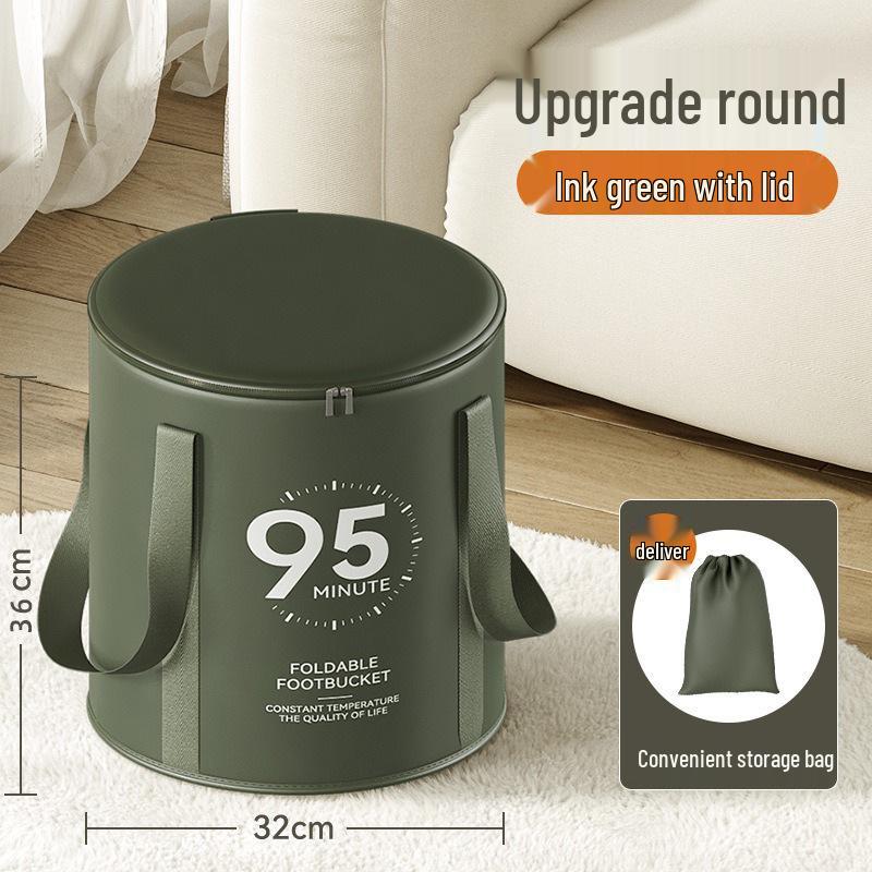 Cartoon Insulated Folding Foot Bath Bucket with Lid - Portable, Thickened Design for Deep Soak