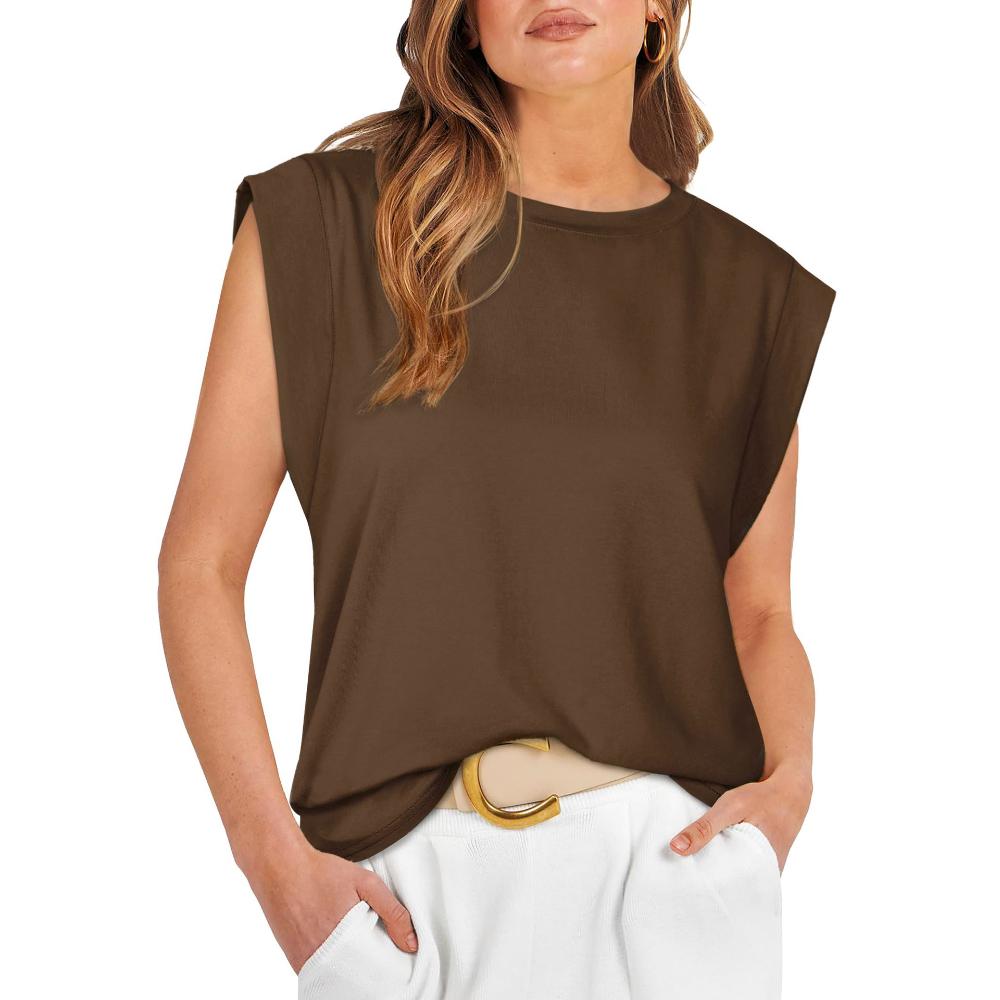 Summer Casual Vest Short Sleeve for Women Crew Neck Sleeveless Loose T-shirt Fashion Simple Work Vacation T-shirt Breathable Lightweight Pullover Top
